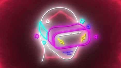 Neon-representation-of-person-wearing-vr-headset-with-colorful-hexagon-outlines-on-black-background
