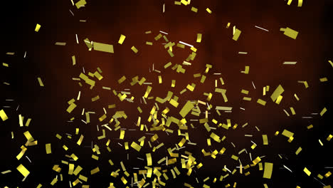 Animation-of-gold-confetti-falling-over-orange-clouds