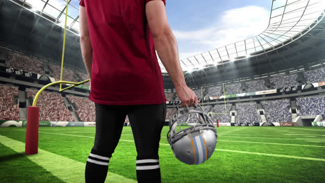 Männlicher-Rugbyspieler-Vor-Stadion-Im-Hintergrund