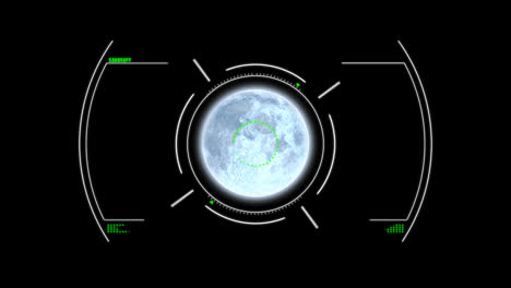 Animation-Des-Planeten-Erde-Mit-Scope-Scanning-Und-Datenverarbeitung-Auf-Schwarzem-Hintergrund