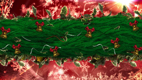 Christmas-Holly-wreath-with-snowflakes-flying