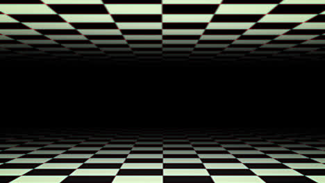 Checkerboard-black-and-white-squares-moving-above-and-below-on-black-background