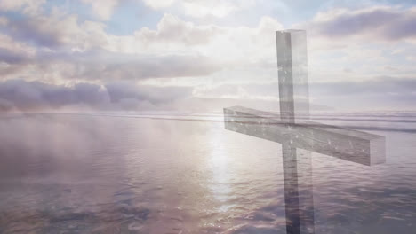 Animation-Eines-Christlichen-Kreuzes-über-Ziehenden-Wolken-Und-Dem-Meer