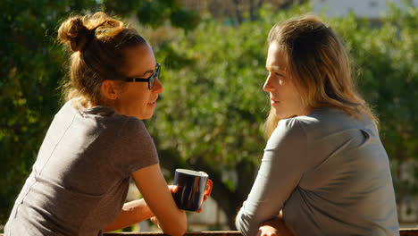 Lesbian-couple-interacting-with-each-other-in-balcony-at-home-4k