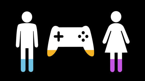 Male,-female-and-game-controller-shapes-filling-up-with-colours-4k