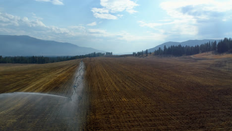 Luftaufnahme-Von-Bewässerungsstreuseln,-Die-Auf-Abgeernteten-Feldern-Verwendet-Werden-4k