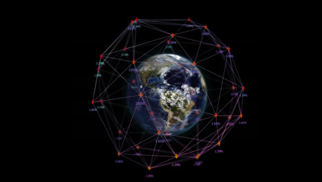 Digital-composite-video-of-web-of-connections-with-numbers-floating-over-a-spinning-globe