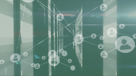 Animation-Eines-Netzwerks-Aus-Verbindungen-Und-Eines-Netzwerks-Aus-Computerservern-Im-Hintergrund