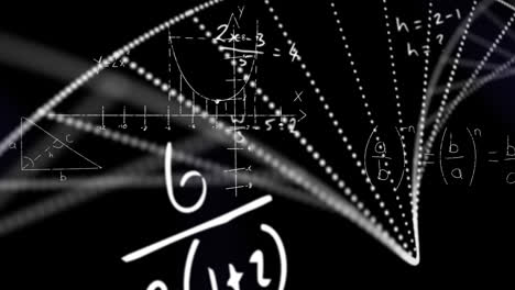 Animación-Digital-De-Ecuaciones-Matemáticas-Y-Símbolos-Contra-La-Estructura-Del-ADN-Girando-Sobre-La-Espalda-Negra.