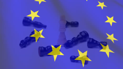Wehende-EU-Flagge-Vor-Rotierenden-Schachfiguren-