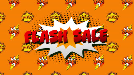 Flash-Sale,-Pow-Und-Zap-Text-Auf-Sprechblase-Vor-Orangefarbenem-Hintergrund
