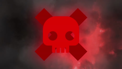 Animation-of-red-skull-head-behind-a-cross-on-blackground