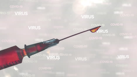 Covid-19-and-virus-text-against-close-up-of-a-syringe