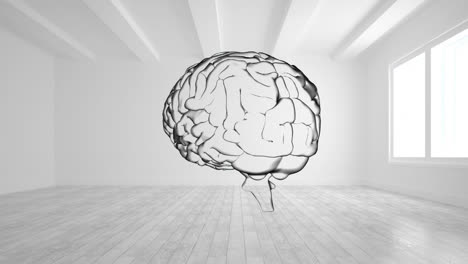 Animation-of-a-human-brain-moving-on-white-room-background