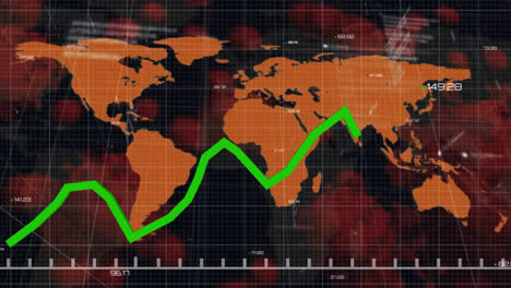 Gráfico-Verde-Que-Se-Mueve-Sobre-El-Mapa-Mundial-Contra-Las-Células-Covid-19-Y-El-Procesamiento-De-Datos