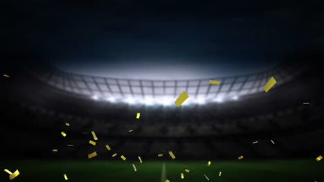 Animation-of-gold-confetti-falling-over-empty-sports-stadium