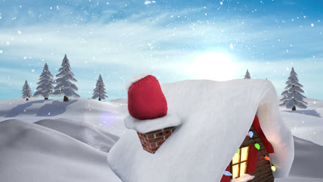Santa-presents-in-chimney-in-Winter-snow-landscape