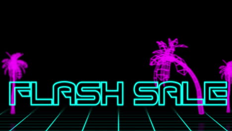 Neon-Flash-Sale-Text-Vor-Tropischem-Retro-Hintergrund