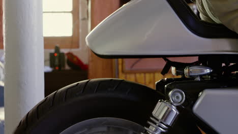 Close-up-of-a-motorcycle-wheel-and-suspension-system