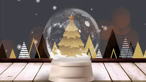 Digital-animation-of-shooting-star-spinning-around-christmas-tree-in-snow-globe