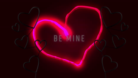 Be-mine-written-in-white-and-glowing-pink-heart-with-red-and-pink-neon-hearts-on-black-background