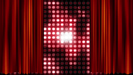 Animation-of-red-curtains-revealing-multiple-rows-of-red-glowing-lights-of-digital-display