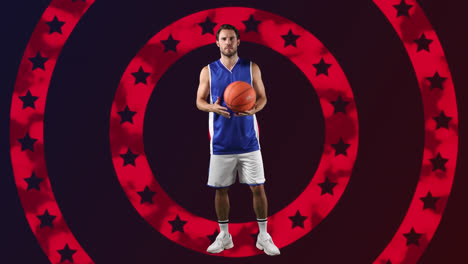 Männlicher-Basketballspieler-Gegen-Sterne-Auf-Sich-Drehenden-Kreisen