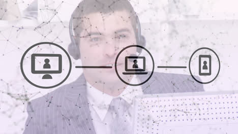 Web-of-connections-icons-against-man-wearing-talking-on-headset