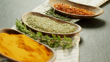 Various-spices-with-herbs-in-a-tray-4k