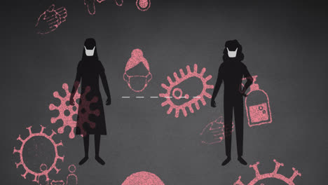Silhouette-of-two-woman-wearing-face-mask-against-Coronavirus-concept-icons