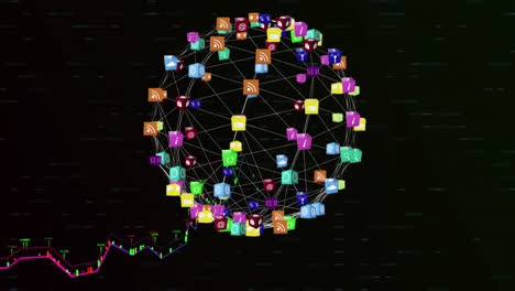 Netzwerk-Von-Verbindungen,-Die-Einen-Globus-Vor-Schwarzem-Hintergrund-Bilden