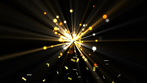 Animation-of-golden-confetti-falling-down-on-black-background