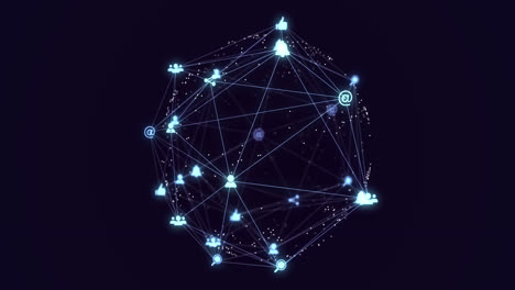 Animation-of-digital-interface-and-network-of-connections-with-social-networking-glowing-icons-on-pu