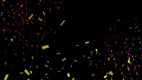 Animation-of-multi-coloured-confetti-against-black-background