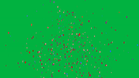 Animation-of-multi-coloured-confetti-falling-against-green-background