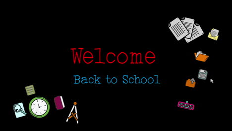 Willkommen-Zurück-In-Der-Schule-Auf-Schwarzem-Hintergrund-Geschrieben