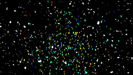 Animation-of-multi-coloured-confetti-falling-against-black-background