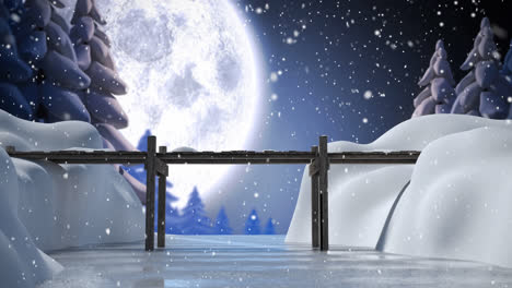 Winter-scenery-with-full-moon-and-falling-snow