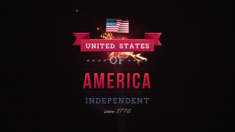 United-States-of-America,-Independent-since-1776-text-in-banner-and-a-sparkle