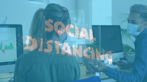 Animation-Von-Wörtern-Zum-Thema-„Social-Distancing“-Mit-Arbeitskollegen,-„Social-Distancing“-Im-Büro