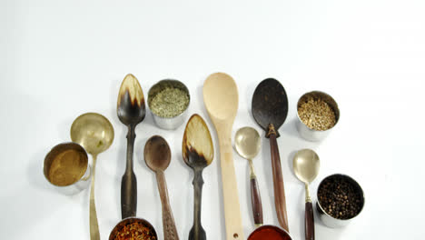 Various-type-of-spoons-with-spices-in-bowl-4k