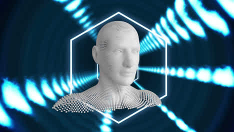 Moving-human-bust-in-glowing-blue-tunnel