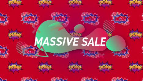 Massive-sale-text-over-pow-and-wow-text-on-speech-bubbles-against-red-background