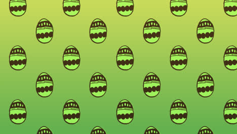 Animation-of-rows-of-decorated-green-and-brown-Easter-eggs-moving-on-green-background