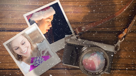 Video-composition-with-snow-over-camera-with-instant-pictures-on-side
