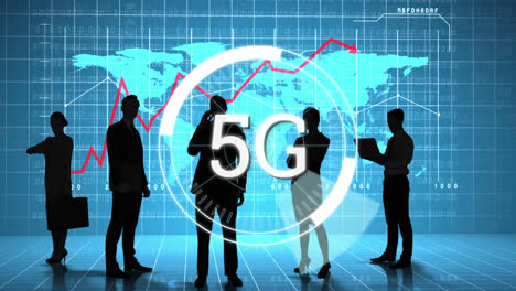 5G-Wird-In-Einem-Kreis-Angezeigt,-Im-Hintergrund-Geschäftsleute,-Die-Moderne-Technologie-Nutzen