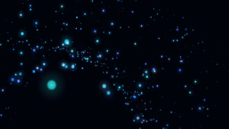 Animation-of-blue-glowing-spots-of-light-twinkling-and-moving-in-hypnotic-motion-on-black-background