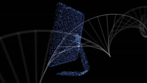 Digital-animation-of-dna-structure-spinning-against-3d-computer-screen-on-black-background
