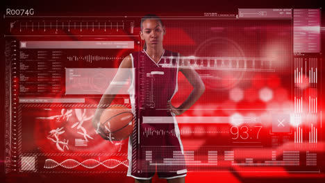 Female-basketball-player-against-digital-interface