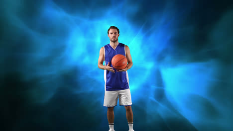 Male-basketball-player-against-blue-background